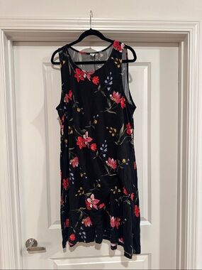 Old Navy Black Tank Top Dress with Pink & Red Floral Print